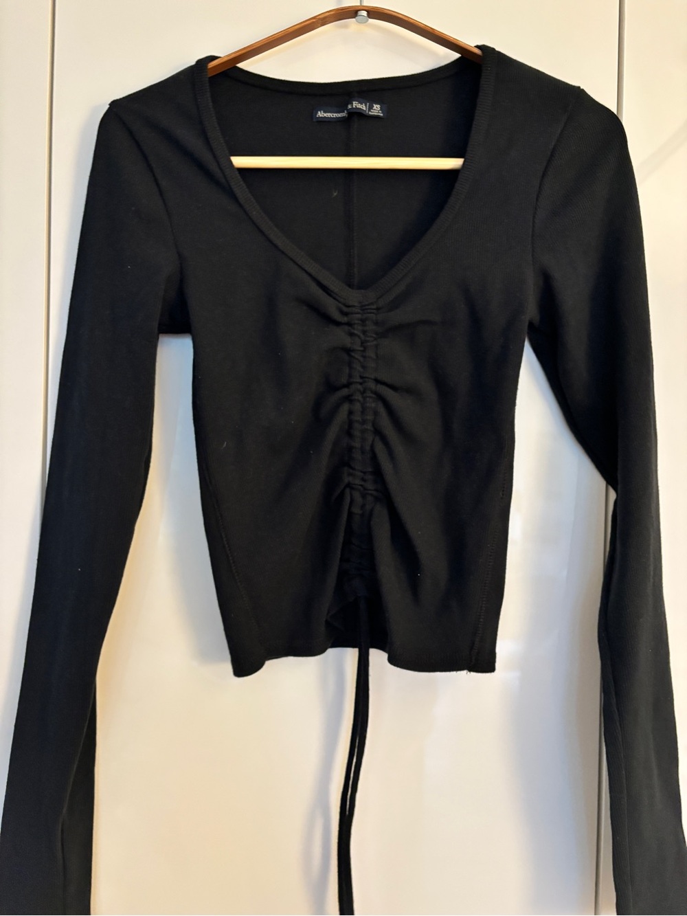 Abercrombie & Fitch Black Ruched V-Neck Crop Top